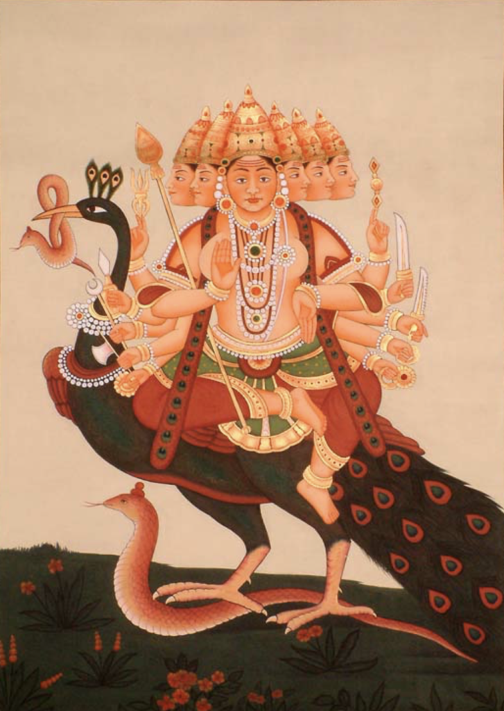 shows Hindu version of Mars Kartikeya God of war